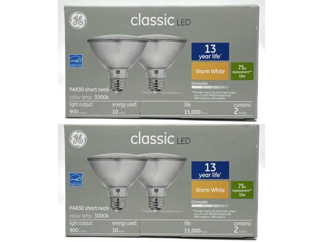 (4 bulbs) GE classic LED PAR30 Shortneck, 10 watt, 900 lumen, 3000K warm white, Dimmable