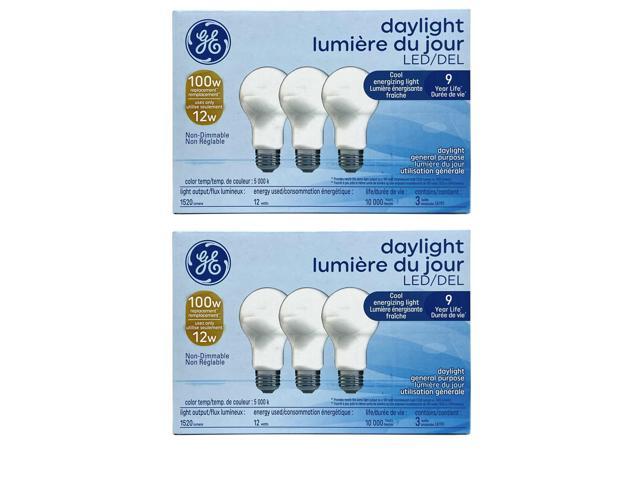 (6 bulbs) GE general purpse LED A19 light bulb, 12 watts, 1520 lumens, replaces 100 watt, beautiful daylight, medium base