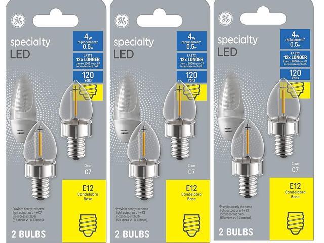 (6 bulbs) GE 4 watt EQ C7 soft white Candelabra base (E12), Specialty Light Bulb