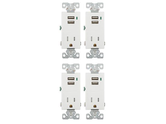 (case of 4) Eaton Wiring Devices TR7740W-BOX 15 Amp 125 VAC 2-Pole 3-Wire NEMA 5-15R White Combination USB Charger with Receptacle