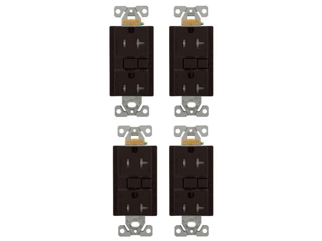 (case of 4) Eaton TRAFGF20B AF, Arc Fault/GF, Ground Fault Dual -Purpose, Duplex Receptacle with wallplate 20A 125V, Brown, two pole, three wire,...
