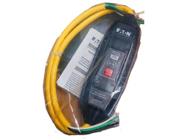 Eaton GFI12M1NN portable GFCI, Watertight, field wireable, 20A, #12 AWG, 2' (0.61m) cord length, Polycarbonate, Flying leads plug type, Manual...