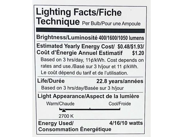 GE 73376 LED A21 3-way Light Bulb, 2700K warm white, using 4/16/10 watts, emitting 400/1600/1050 lumens, medium base