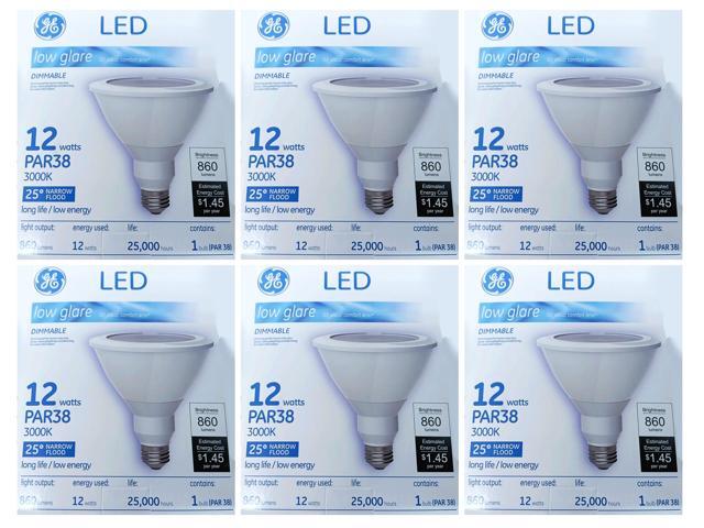 GE 84463 LED low glare PAR38, 12 watt, Dimmable, 860 lumens, 3000K, LED Narrow Flood Light Bulb with visual comfort lens (case OF 6)