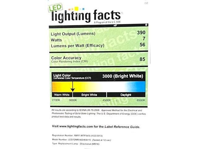 GE 69919 LED MR16, 7 watt, 390 lumens, 3000K Warm White, GU5.3 (2pin) base, 12v, LED7DMR16D830/15 (case of 6)