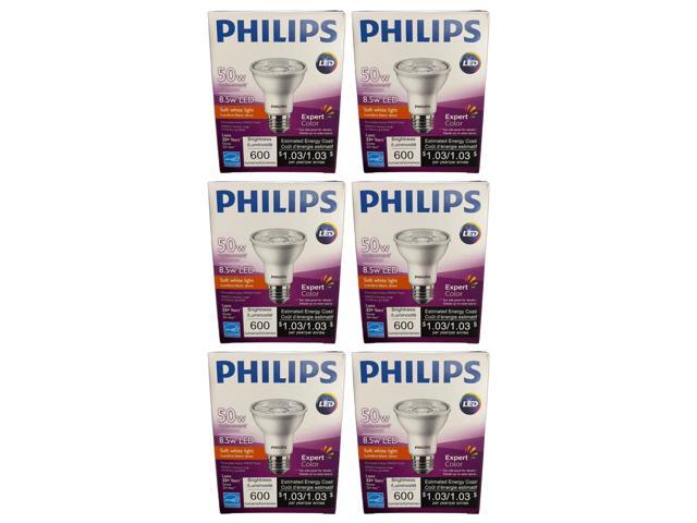 Philips LED FLood Light Bulb, PAR20, 2700K, 8.5 watts, 600 lumens, medium base, 8.5PAR20/PER/927/F25/DIM/EC/120V, 53526 (case of 6)