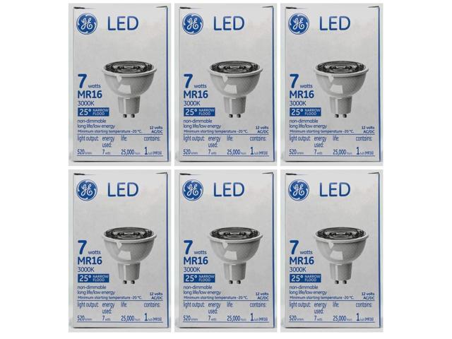 (case of 6) GE 36485 LED MR16 3000k 25 degree narrow flood, 520 lumens, 7 watts