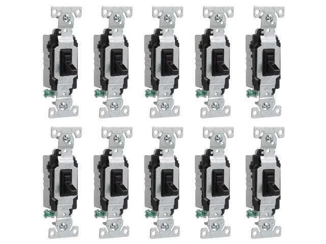 (case of 10) Eaton Single Pole AC Toggle Switch, Commercial Grade, Black, CSB115STB-SP-L, 15-Amp, 120/277-Volt/AC