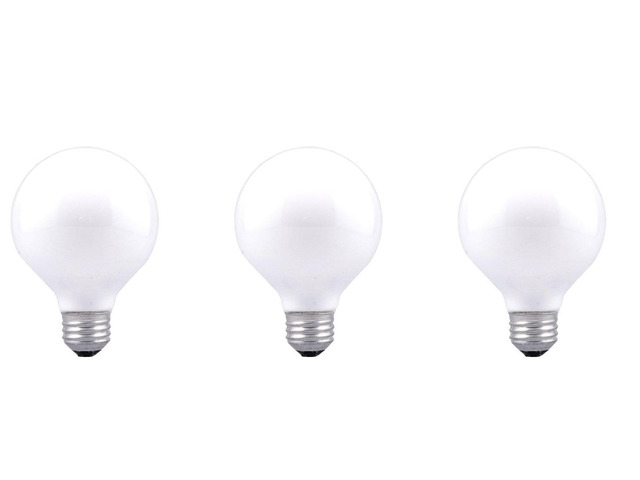 (3 bulbs) Sylvania Double Life 25W Globe Light Bulbs, White, frosted, G25, 3000K