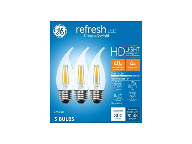 GE Refresh 40-Watt EQ CA10 Daylight Dimmable Candle Bulb Light Bulb (3-Pack)