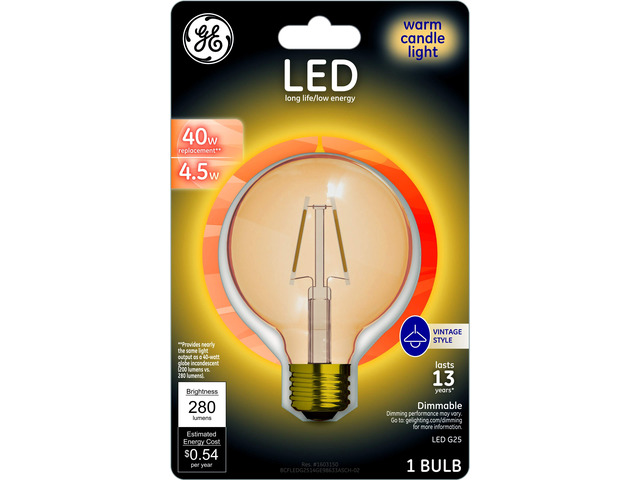 GE Lighting 98633 Amber Glass Light Bulb Dimmable LED Vintage Style G25 Decorati