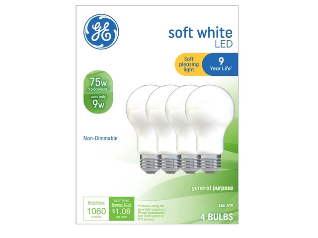 GE LED 9W Soft White 1060 Lumens, 2700K, A19 Non-Dimmable Light Bulb (4PK)