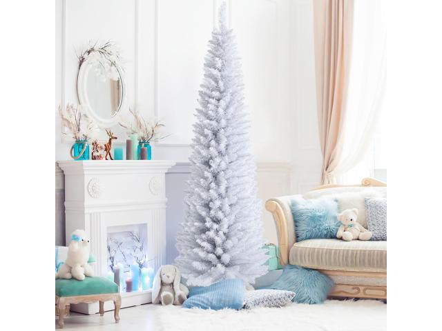 Costway 7ft Unlit Artificial Slim Christmas Pencil Tree w/ Metal Stand White