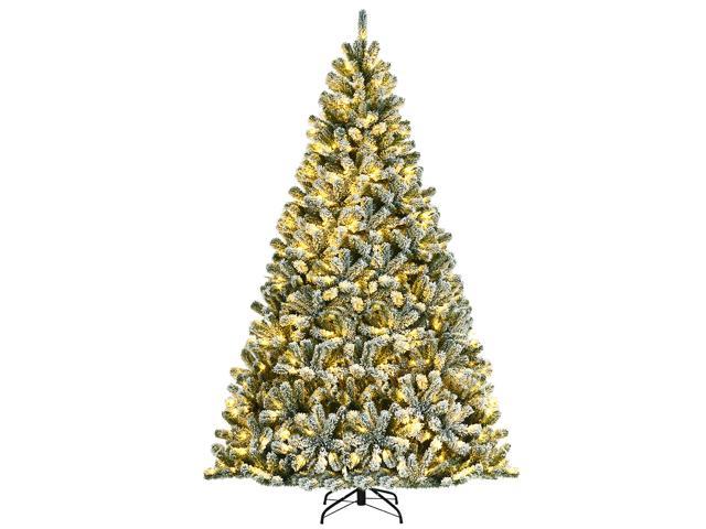 Photos - Other Jewellery Costway 8ft Pre-lit Snow Flocked Hinged Christmas Tree w/1502 Tips & Metal 