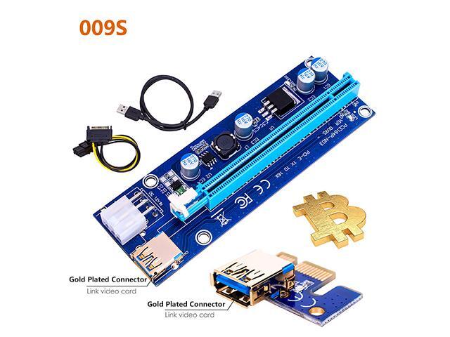 PCI-E Riser for Bitcoin/Litecoin/ETH coin, GPU Extension Cable, PCle VER 009S 16X to 1X (6PIN/MOLEX/SATA) Mining Powered Riser Adapter Card with...