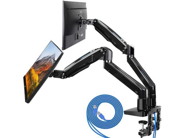 Dual Monitor Mount Stand - Long Double Arm Gas Spring Monitor Desk Mount for 2 Screens 22 to 32 Inches Height Adjustable VESA Bracket with Clamp or.
