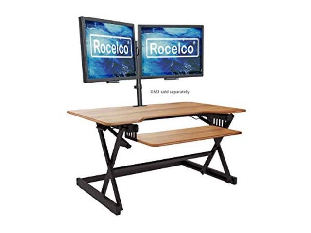 rocelco 40' large height adjustable standing desk converter - quick sit stand up dual monitor riser - gas spring assist computer workstation.