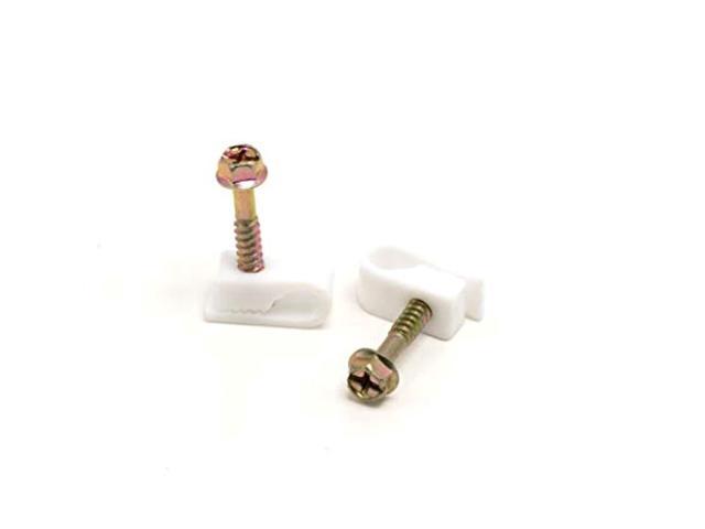 the cimple co - single coaxial cable clips, cat6, electrical wire cable clip, 1/4 in (6 mm) screw clip and fastener, white (50 pieces per bag)