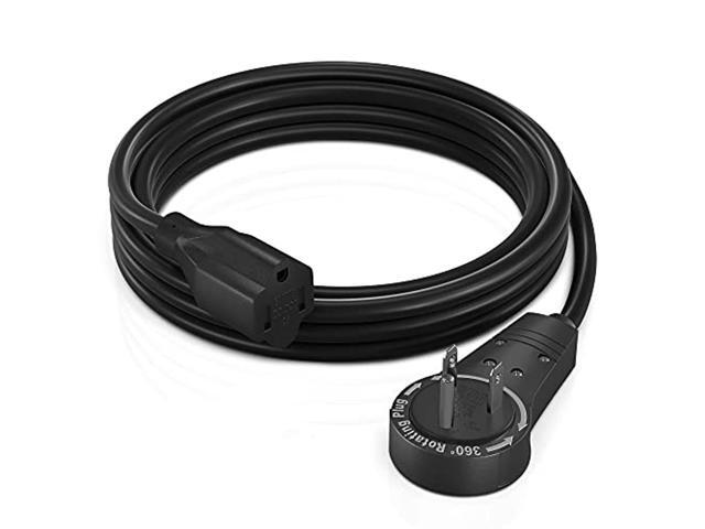 maximm cable 6 feet 360 rotating flat plug extension cord / wire, 3 prong grounded wire 16 awg power cord - black