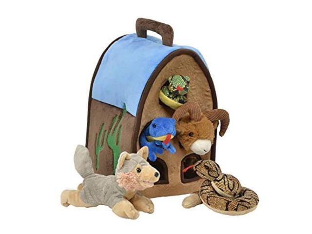 desert barn- 5 stuffed animals in desert carrying barn case