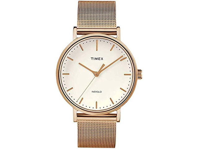 timex women's fairfield 37mm watch - rose gold-tone & cream with rose gold-tone stainless steel mesh bracelet
