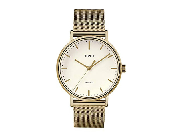 timex women's fairfield 37mm watch - gold-tone & cream with gold-tone stainless steel mesh bracelet