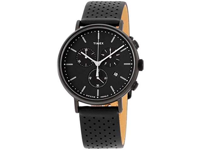 timex men's fairfield chrono 41mm watch - all black with genuine leather strap