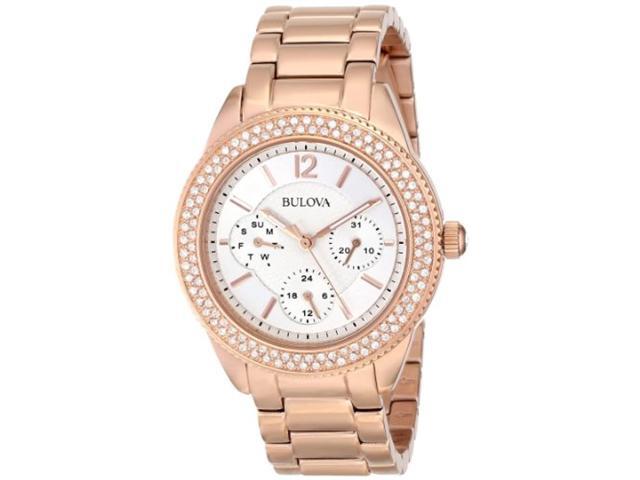 bulova women's 97n101 swarovski crystal rose gold tone watch