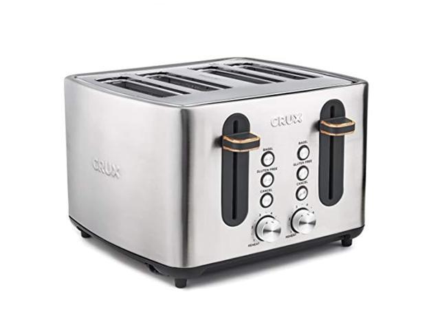 crux 4-slice extra wide slot stainless steel toaster with 6 shade setting control, silver photo