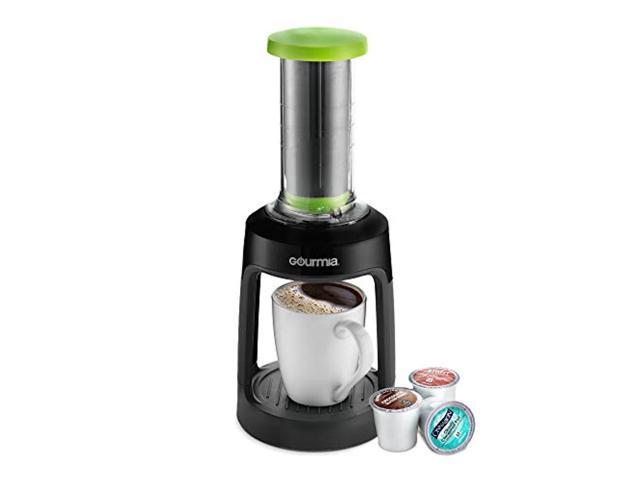 gourmia gkcp135 manual coffee brewer - single serve manual hand french press coffee maker - no electricity - brew coffee anywhere - green photo