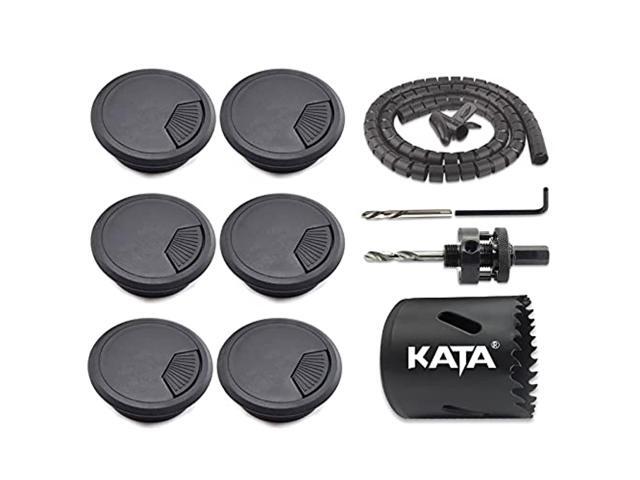kata 6-pack 2 inch (50mm) desk grommet wire cord cable hole cover with m42 2' bi-metal hole saw kit and 2m cable sleeve organizer cord wire wrap...
