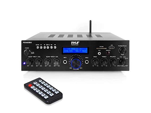 PYLE PDA65BU - Compact Home Theater Amplifier Stereo Receiver with Bluetooth Wireless Streaming  Independent Mic Echo & Volume Control  MP3/USB/SD/AUX/FM Radio  AV Inputs (200 Watt)