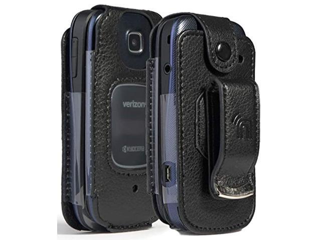 nakedcellphone fitted series compatible with verizon kyocera cadence 4g lte s2720 phone case, [black vegan leather] form-fit cover with [built-in...