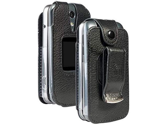 case for jitterbug flip2, nakedcellphone [black vegan leather] form-fit cover with [built-in screen protection] and [metal belt clip] for jitterbug...