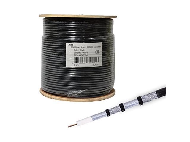 RG6 Quad Shield Coaxial Cable 18 AWG 1000ft Bulk Coax Satellite TV Black - image 7