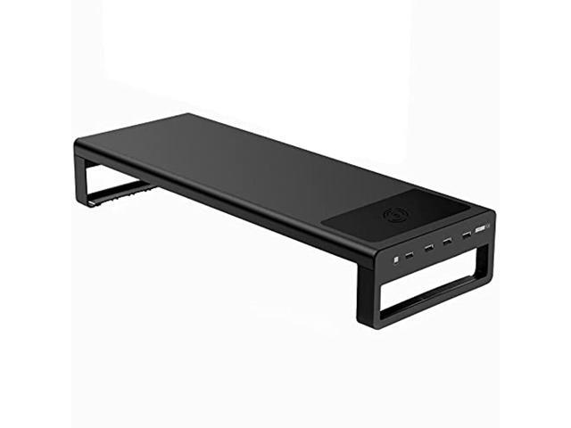 vaydeer 2 tiers aluminum monitor stand with wireless charging and 4 ports usb 3.0 hubs support data transfer, desktop storage support for computer.