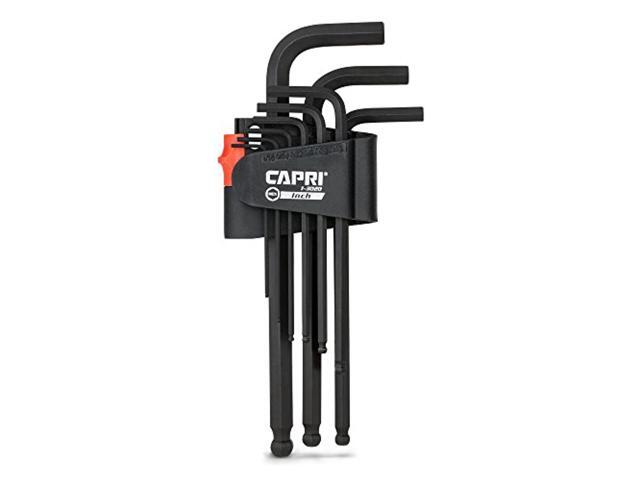 capri tools hex key wrench set, long arm ballpoint end, sae, premium s2 steel