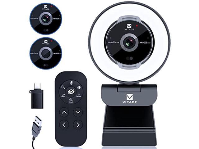zoomable webcam with remote control, vitade 1080p 60fps streaming webcam with ring light and microphone, pro usb webcam with 5x digital zoom built.