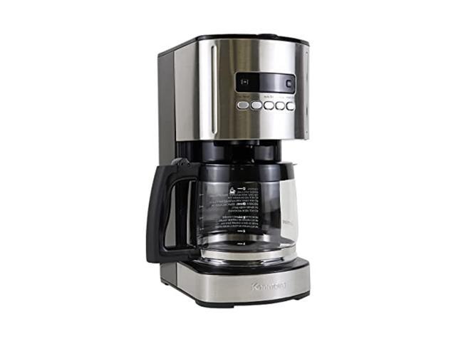 kenmore aroma control 12-cup programmable coffee maker, black and stainless steel drip coffee machine, glass carafe, reusable filter, timer. photo