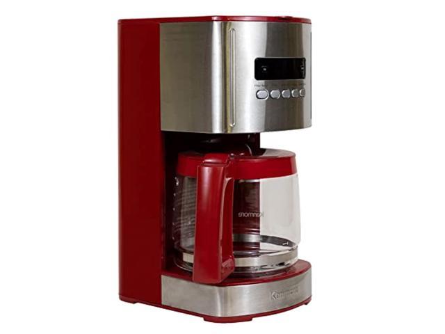 kenmore aroma control 12-cup programmable coffee maker, red and stainless steel drip coffee machine, glass carafe, reusable filter, timer, digital. photo