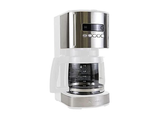 kenmore aroma control 12-cup programmable coffee maker, white and stainless steel drip coffee machine, glass carafe, reusable filter, timer. photo