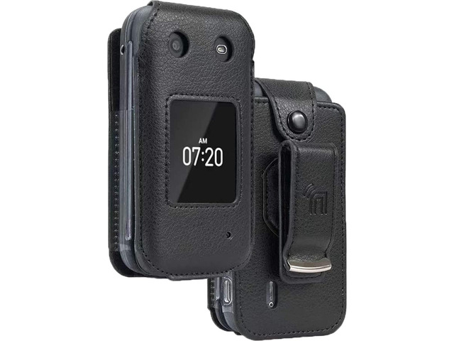Black Vegan Leather Case Screen Cover Belt Clip for Nokia 2760 2780 Flip Phone