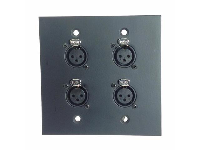 Dual Gang Wall Plate with 4 XLR Female Front / 1 Shielded RJ45 Rear