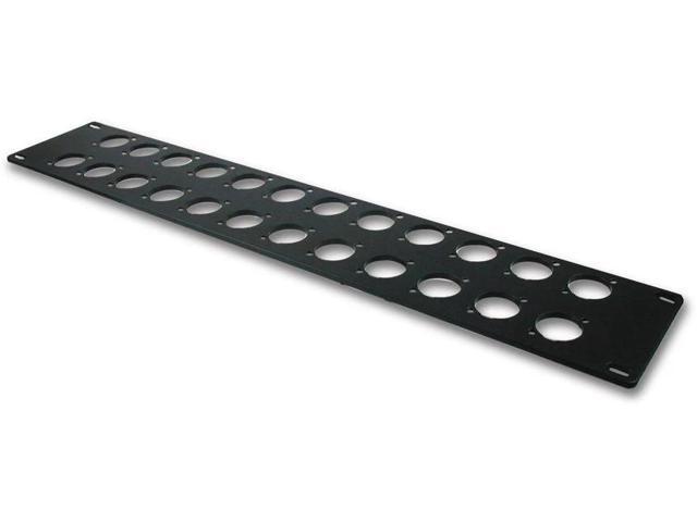 2RU 19' Rack Panel Aluminum ? 24 D-Series Knockouts, Black XLR, Ethernet, HDMI Compatible Patch Panel