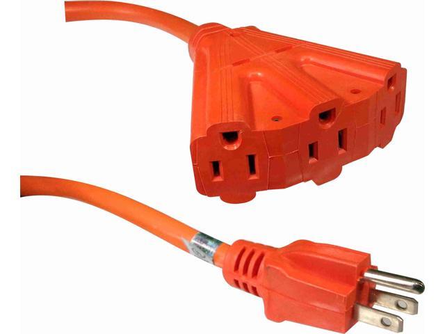 AMERICAN RECORDER Male to 3 Female AC Power Extension Cords, Orange, 12 awg
