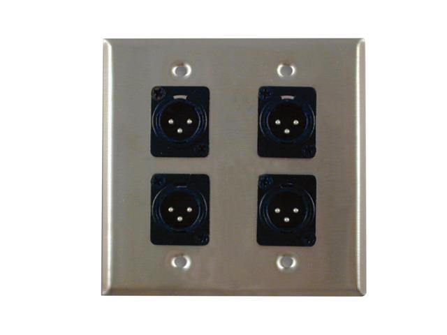 Dual Gang Stainless Steel Wall Plates with Four 3 pin XLR Male