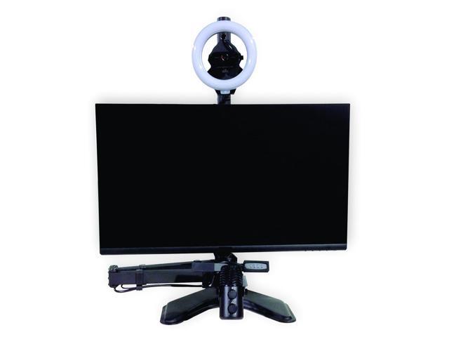 ALLCAST - Video Conference, Webinar and Podcast System. Single or Dual monitor stand with built in HD Camera, Ring Light, Microphone and Mic Boom Arm