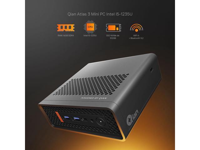 Qian Atlas 5 Mini PC Intel Core i51235U, 16GB DDR4, 512GB SSD, WiFi 6, Dual HDMI, VESA Mount