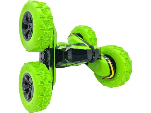Threeking RC Stunt Cars Remote Control Car Double-Sided Driving 360-degree Flips Rotating Car Toy, Green