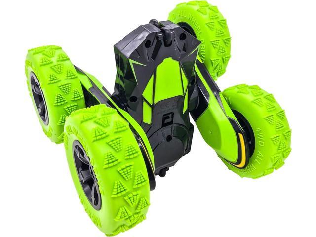 Threeking RC Stunt Cars Remote Control Car Double-Sided Driving 360-degree Flips Rotating Car Toy, Green